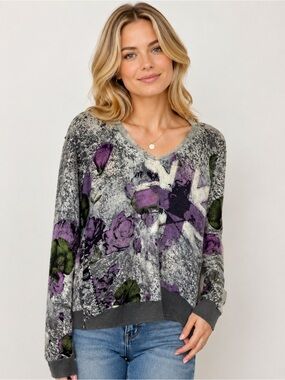 RAW 7 Cashmere Skull Sweater  Goth Y2K Grunge Floral Rhinestone Punk  XS
